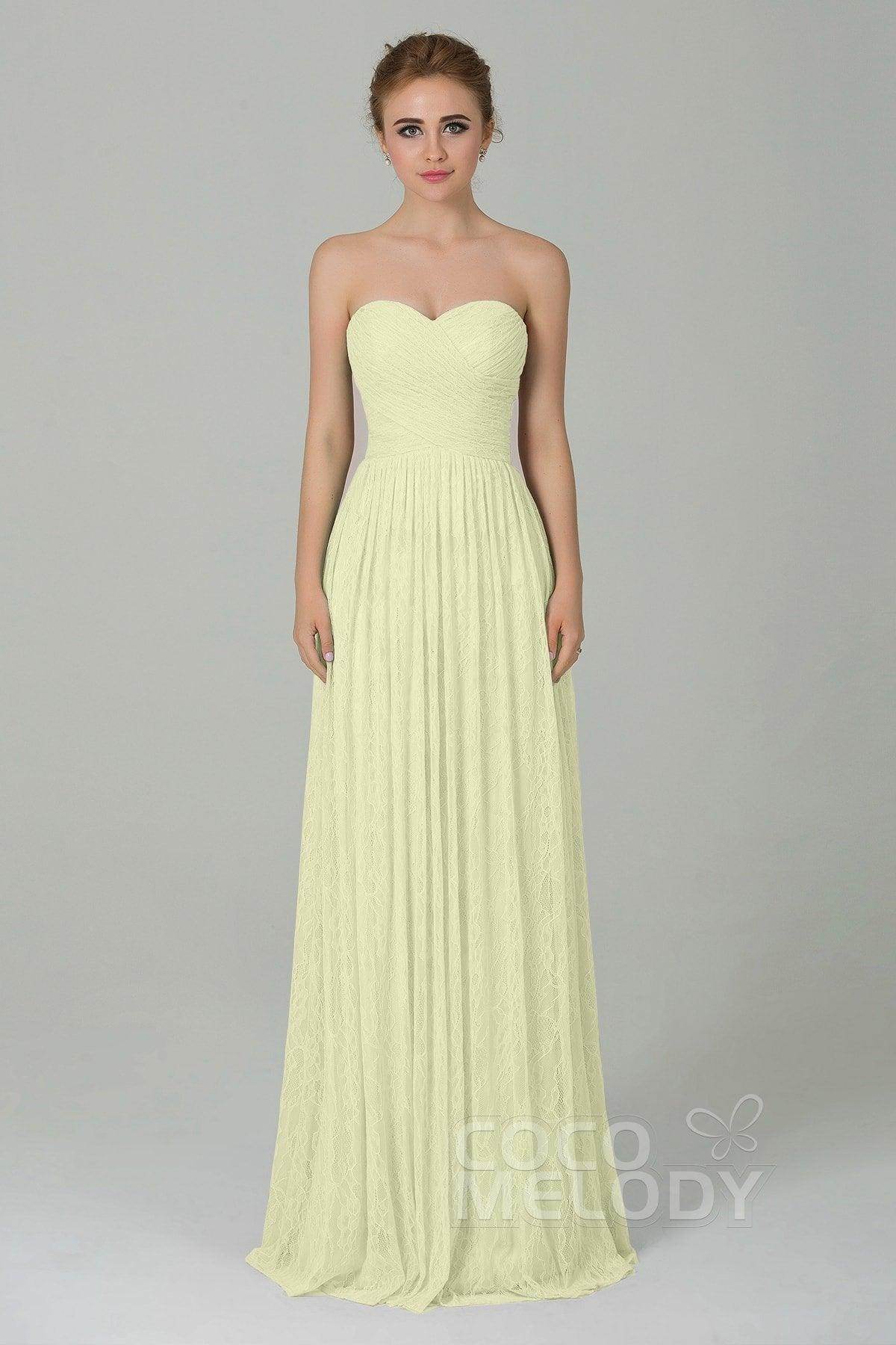 Sheath-Column Floor Length Lace Bridesmaid Dress COZK16013 - COCOMELODY